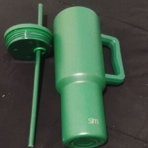Stylish Green Mug with Handle and Straw